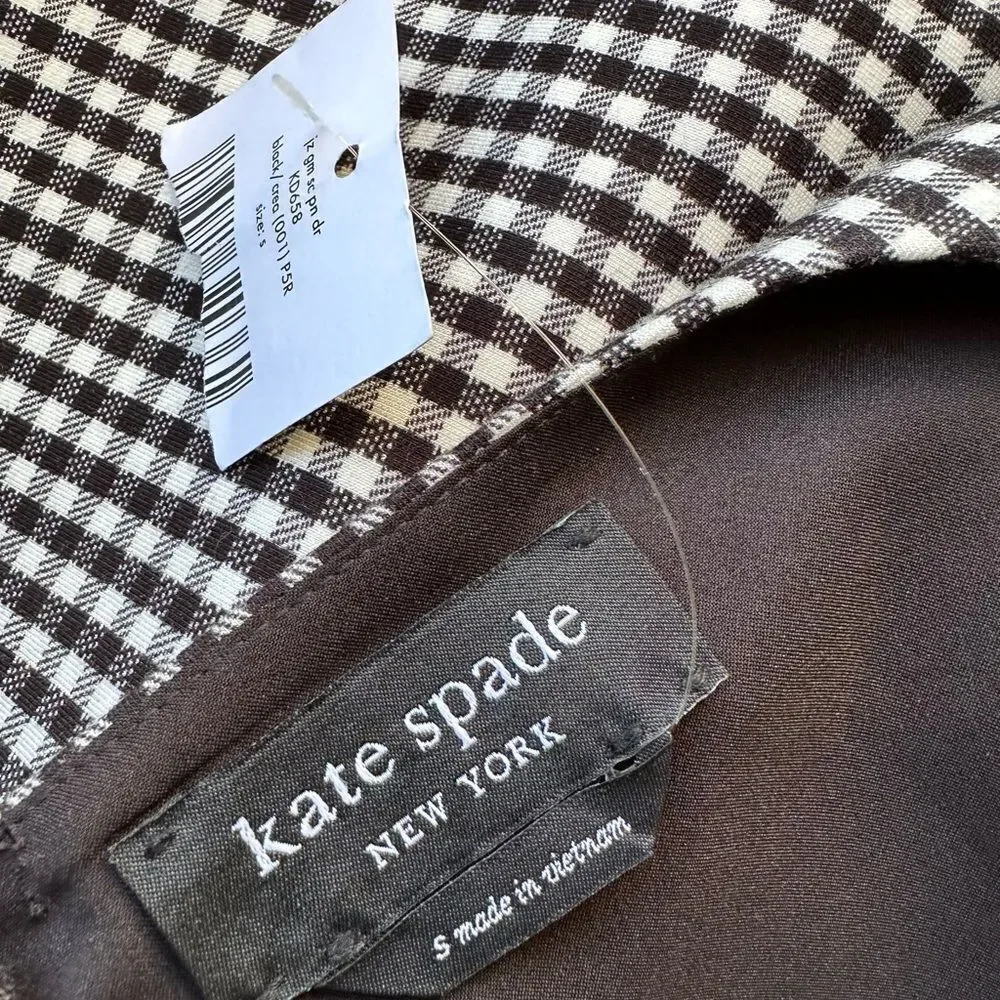 NWT Kate Spade Jazzy Gingham Scalloped Ponte Dress black white‎ size S fit flare